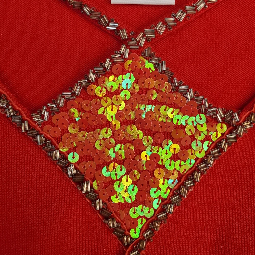 Bob Mackie Vintage Wearable Art Sequined Cut Out Sweater XL - Picture 3 of 15